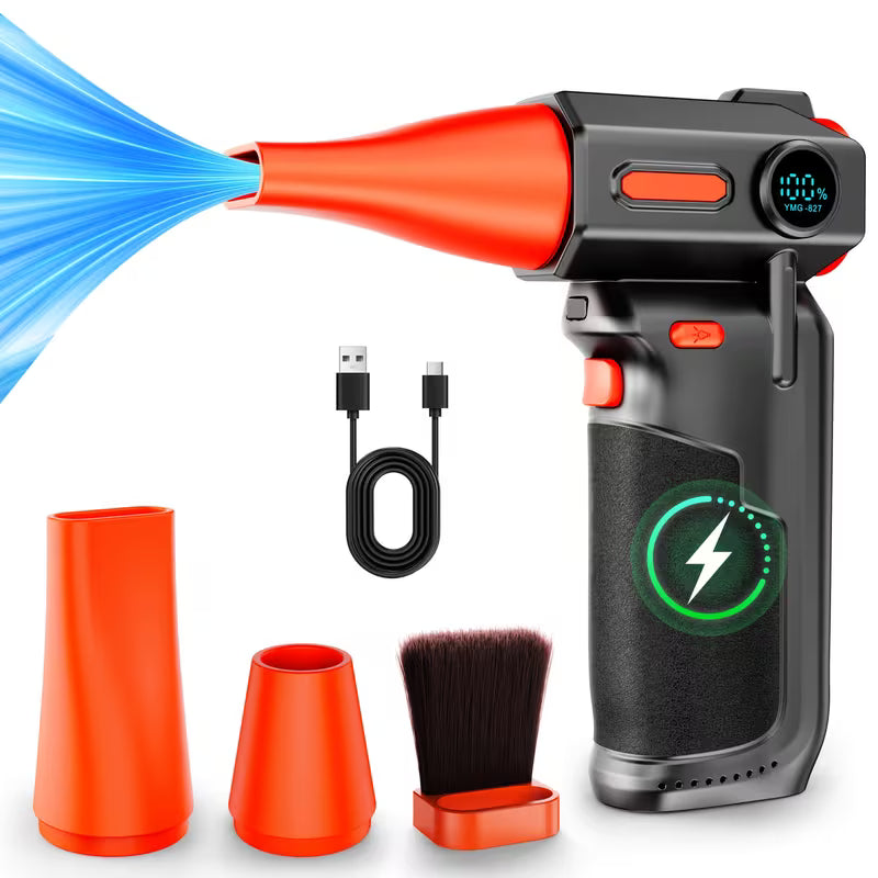 Turbo Sladdlös Blåsare 9000000RPH – Snö-, Löv- & Dammblås, Typ-C, 3 Växlar, Portabel & Kraftfull för Bil, Dator & Camping