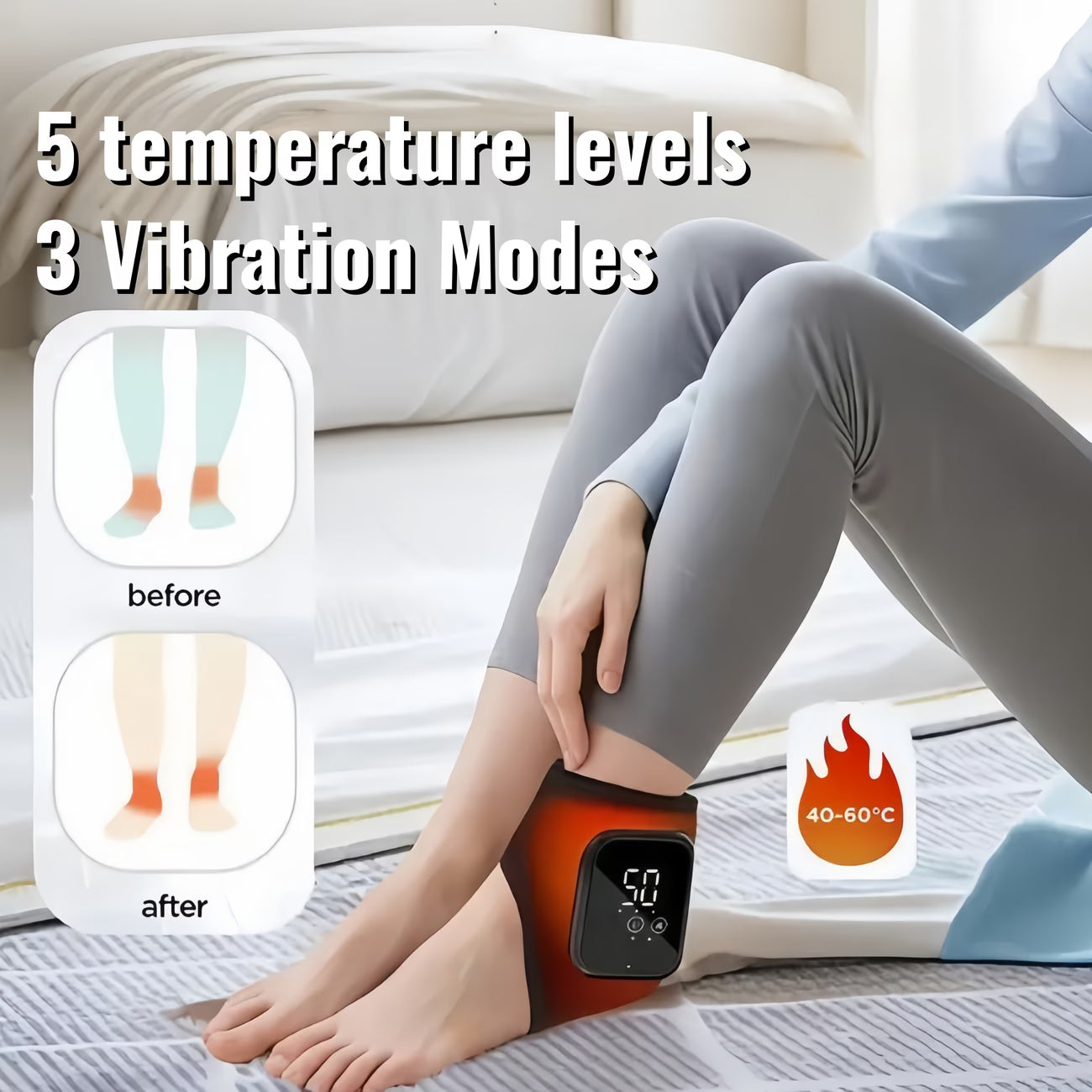 Trådlös Fot- & Ankelmassager med Värme – Justerbar Intensitet & Avslappnande Terapi