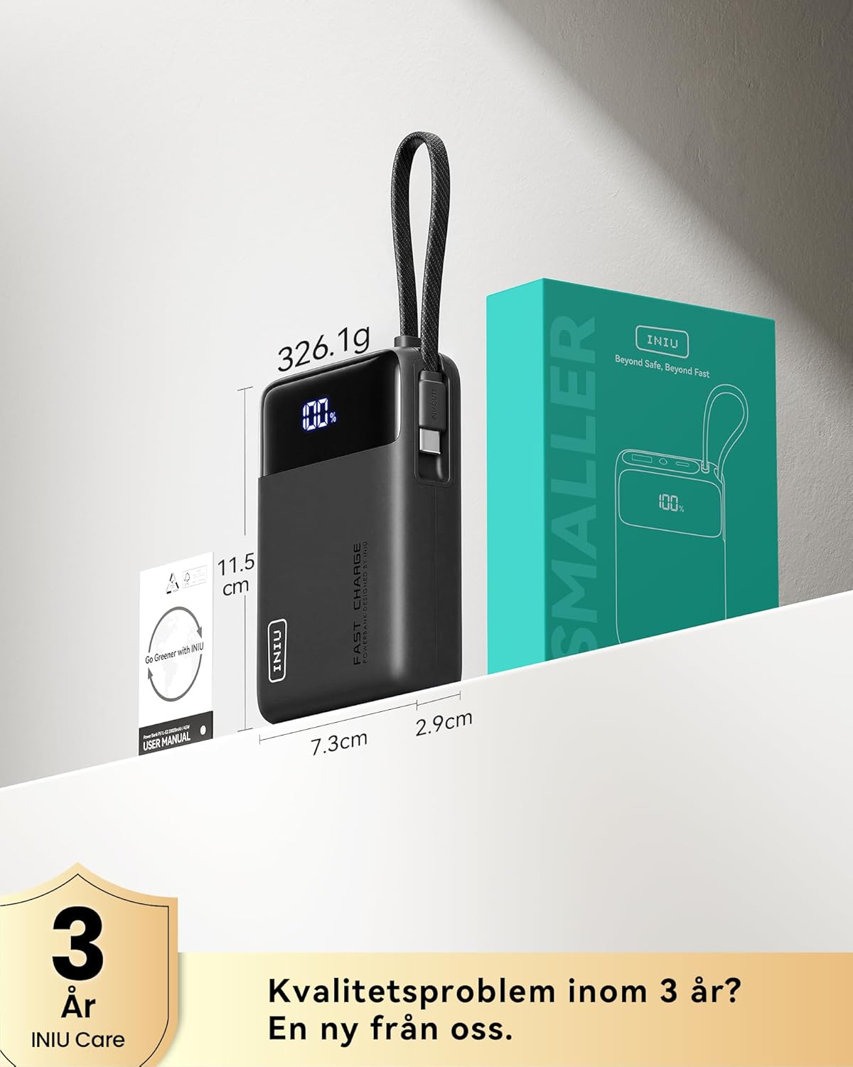 Powerbank 20 000mAh med 45W Snabbladdning & USB-C-kabel