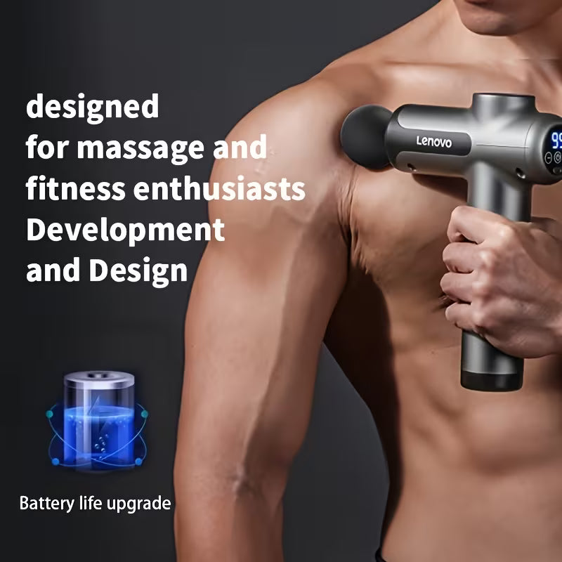 Lenovo Massagepistol Pro – Kraftfull & Tyst Muskelmassage, 6 Hastigheter, Upp till 8h Batteritid, Djupgående Återhämtning för Hela Kroppen