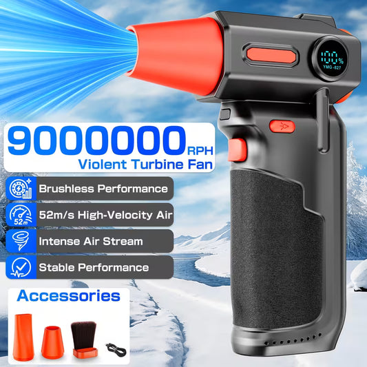 Turbo Sladdlös Blåsare 9000000RPH – Snö-, Löv- & Dammblås, Typ-C, 3 Växlar, Portabel & Kraftfull för Bil, Dator & Camping